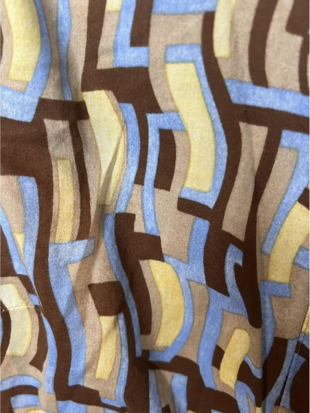 J. McLaughlin Printed Cotton Top Abstract Art Retro Blue & Brown Button Up Small - Picture 4 of 10